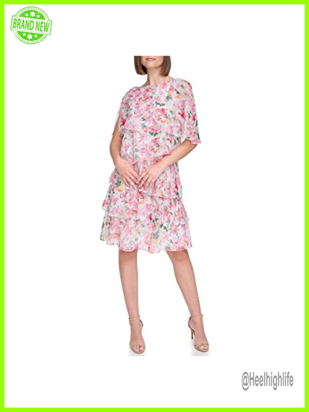 Jessica Howard Floral Chiffon Tiered Mini Dress Cocktail Party
